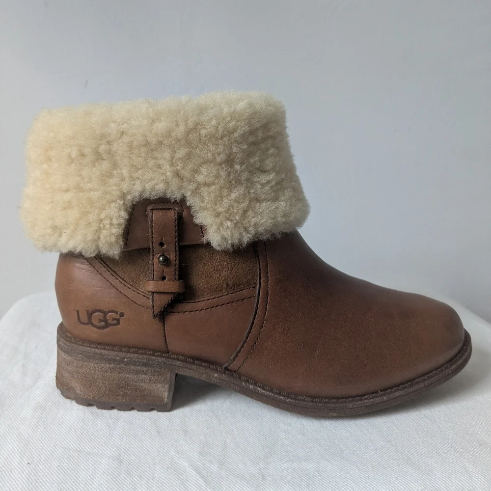 UGG Brown And Cream Chyler Shearling Water Resistant Winter Ankle Boots Size 7